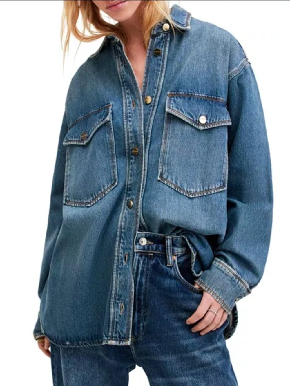 All Saints Alba Oversize Denim Shirt Jacket Sz M Blue Denim Shacket